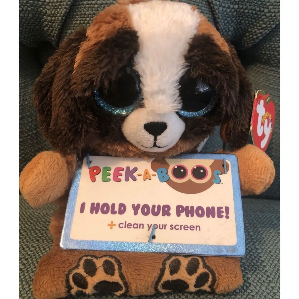 TY Beanie Boos Plush Peek-A-Boo 14" PUPS the Dog Puppy Cell Phone Holder NWT